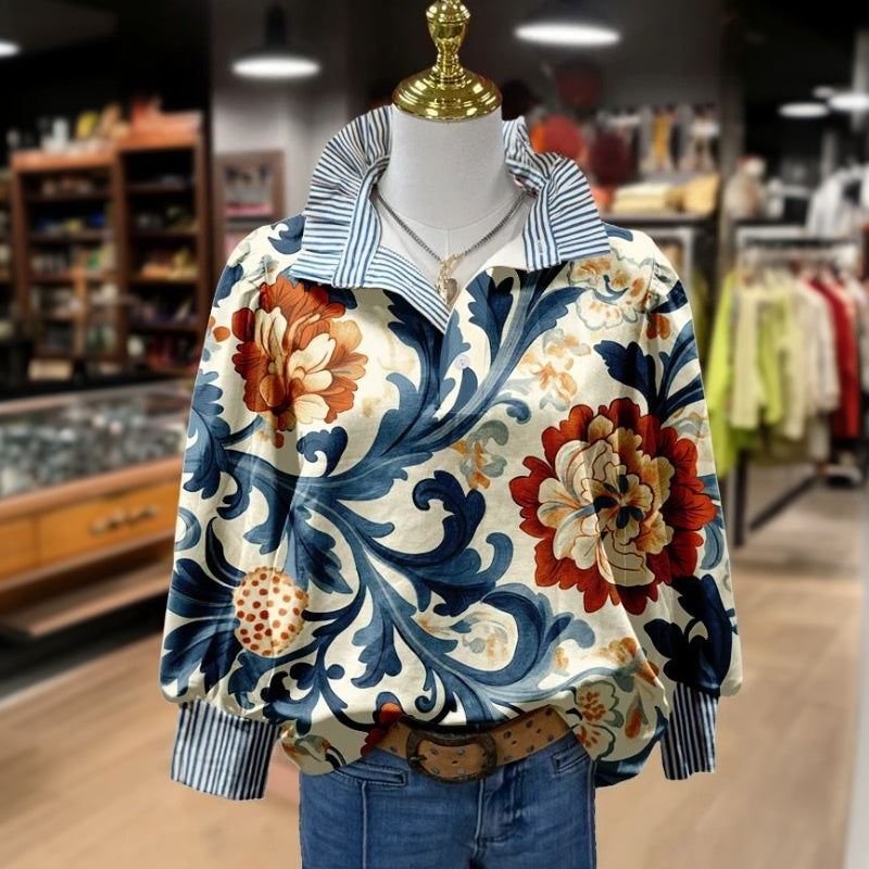 Vintage Blus Med Blommönster