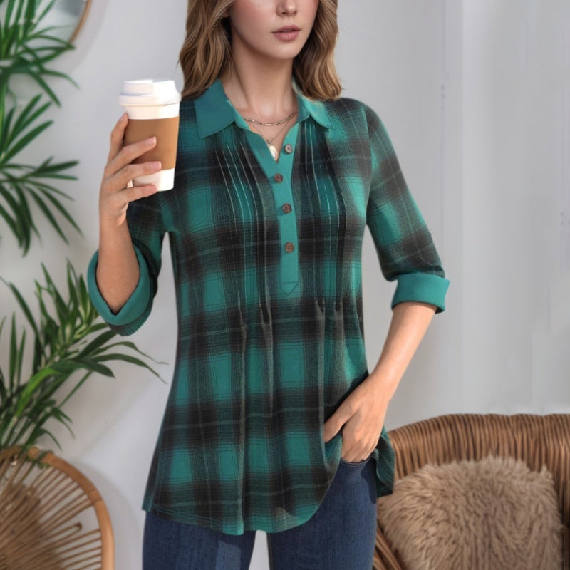 【Långärmad】Vintage Rutig Blus