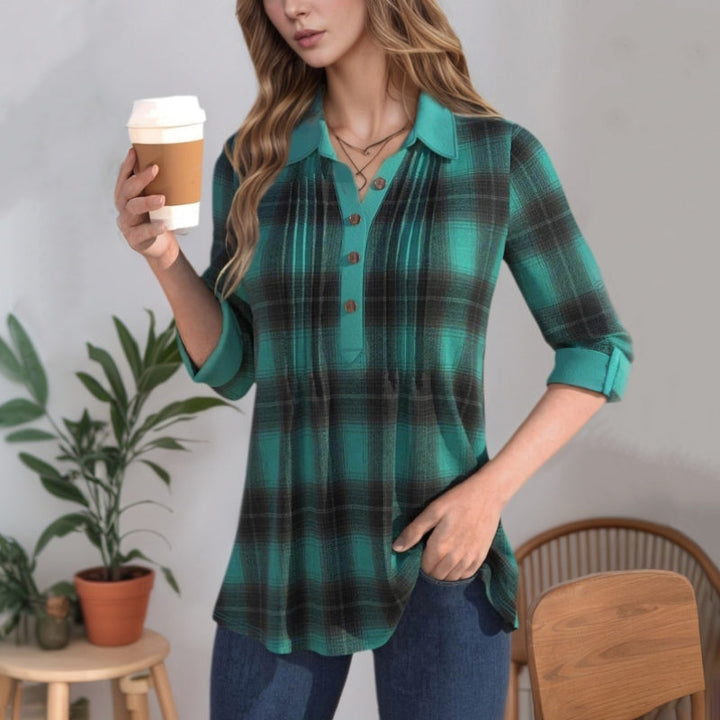 【Långärmad】Vintage Rutig Blus