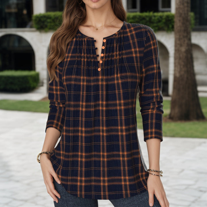 【Långärmad】Vintage Rutig Blus