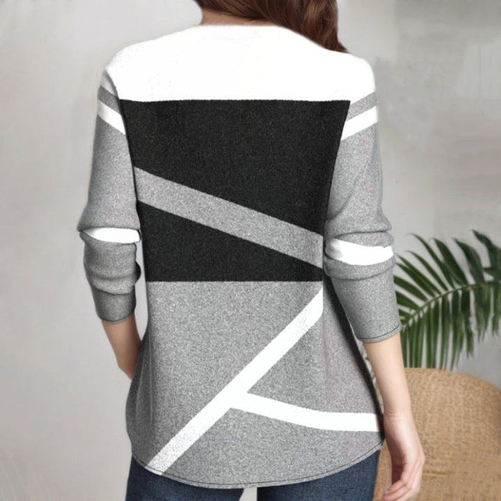 【Långärmad】Avslappnad Blus Med Färgblock