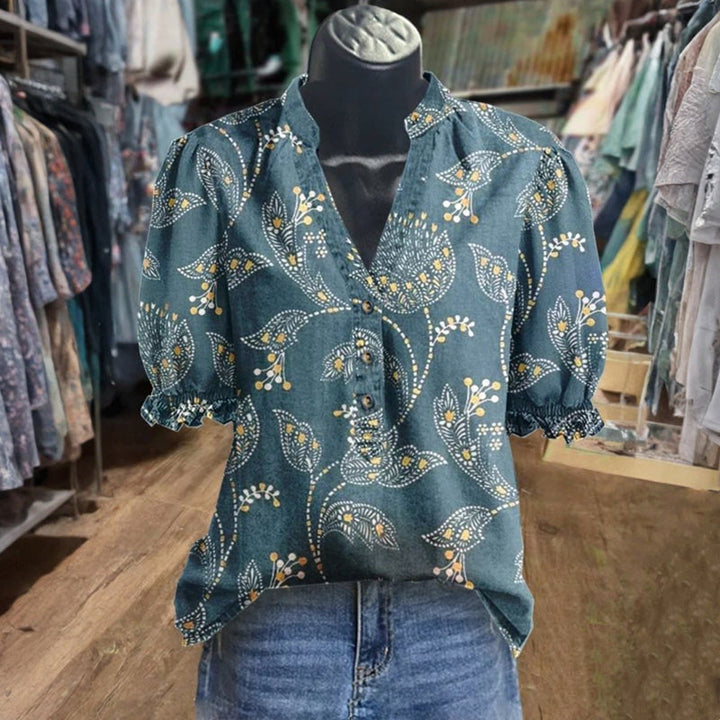 Vintage Blus Med Blommönster