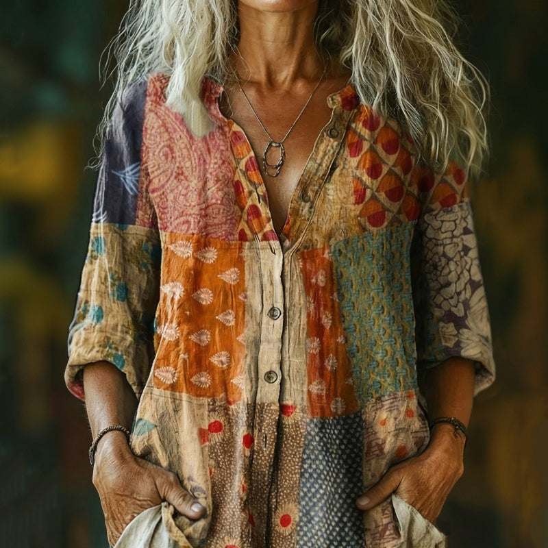 【Långärmad】Vintage Avslappnad Blus