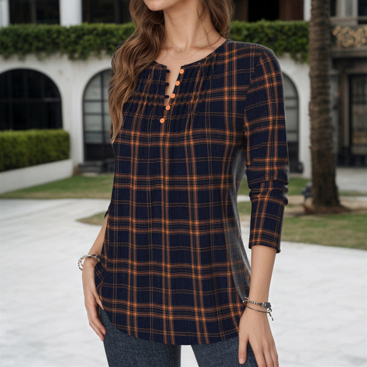 【Långärmad】Vintage Rutig Blus
