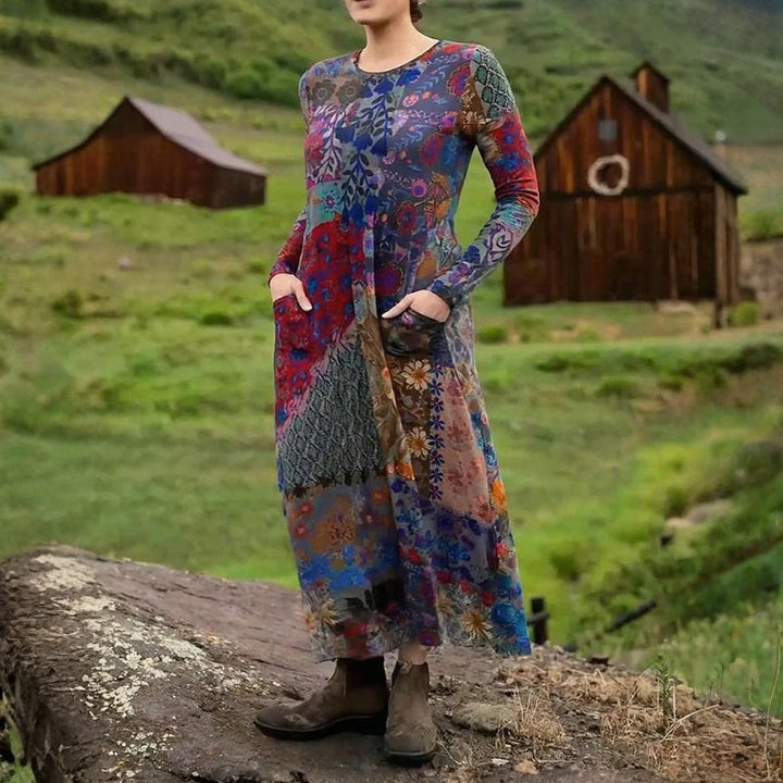 Vintage Klänning Med Blommigt Tryck