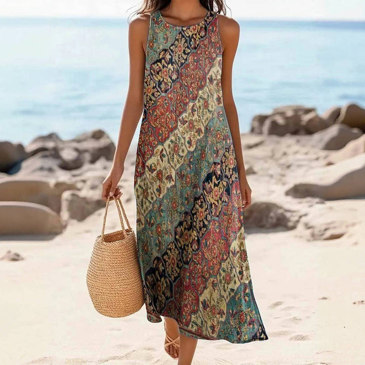 Vintage Klänning Med Etniskt Tryck