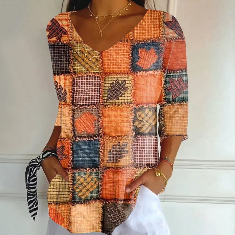 Vintage T-Shirt Med Bladtryck