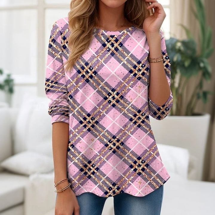 【Långärmad】Avslappnad Rutig T-Shirt