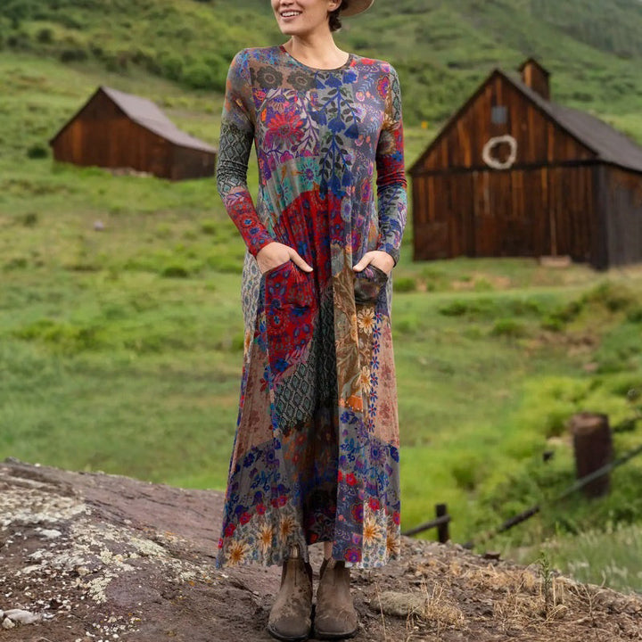 Vintage Klänning Med Blommigt Tryck