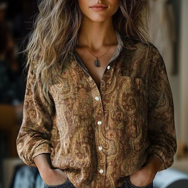 【Långärmad】Vintage Etniskt Mönstrad Blus