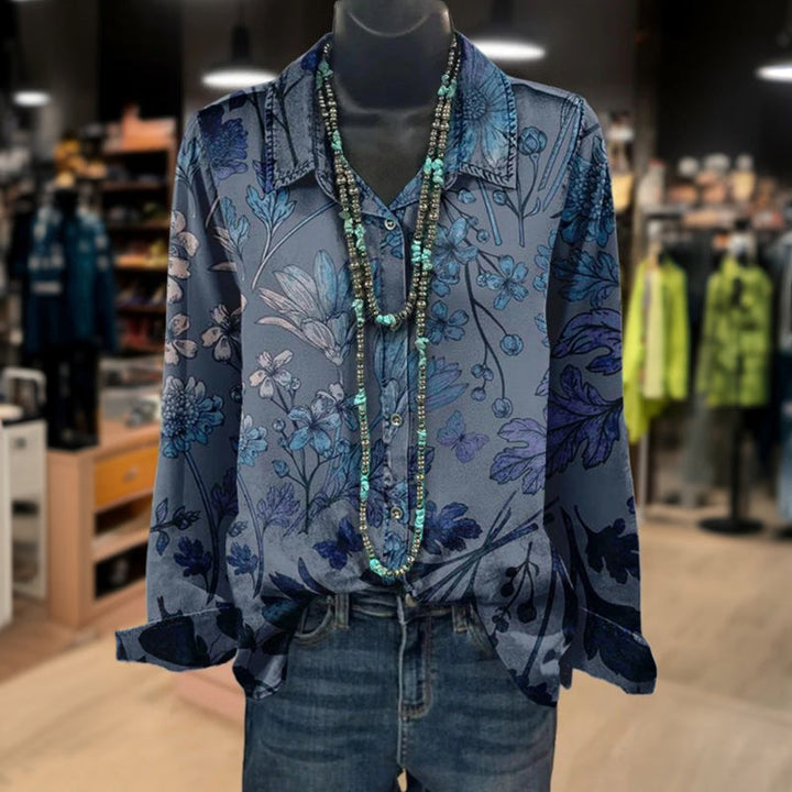 Avslappnad Blus Med Blommönster