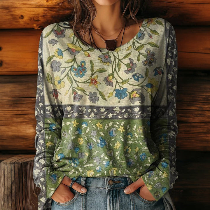 Färgblock Blommig T-Shirt