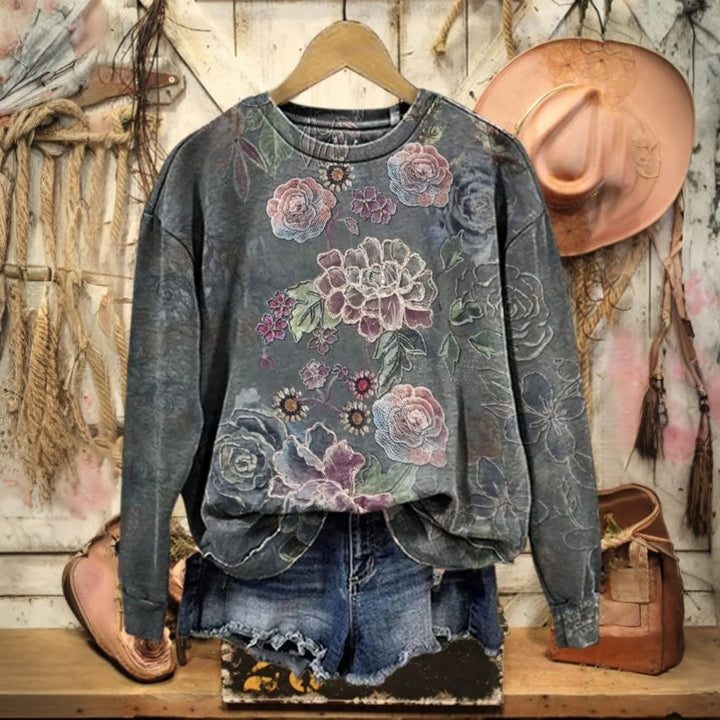 Vintage Sweatshirt Med Blommönster