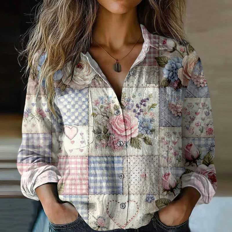 Avslappnad Blus Med Blommönster